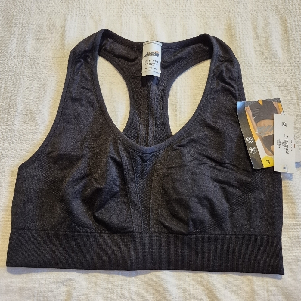 Avia women's size Large or 14-16 black reversible racerback sports bra NWT